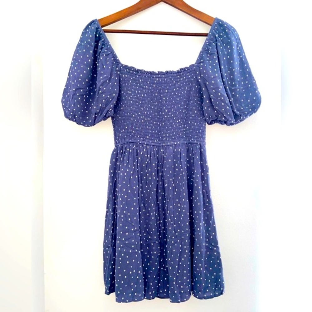 navy white polka-dot mini dress